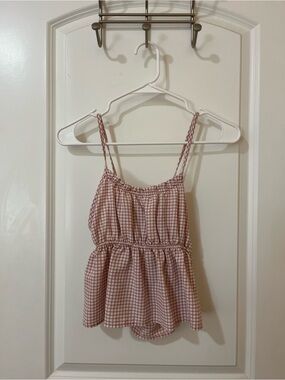 Smocked Waist Gingham Cami Tank Top - Pink